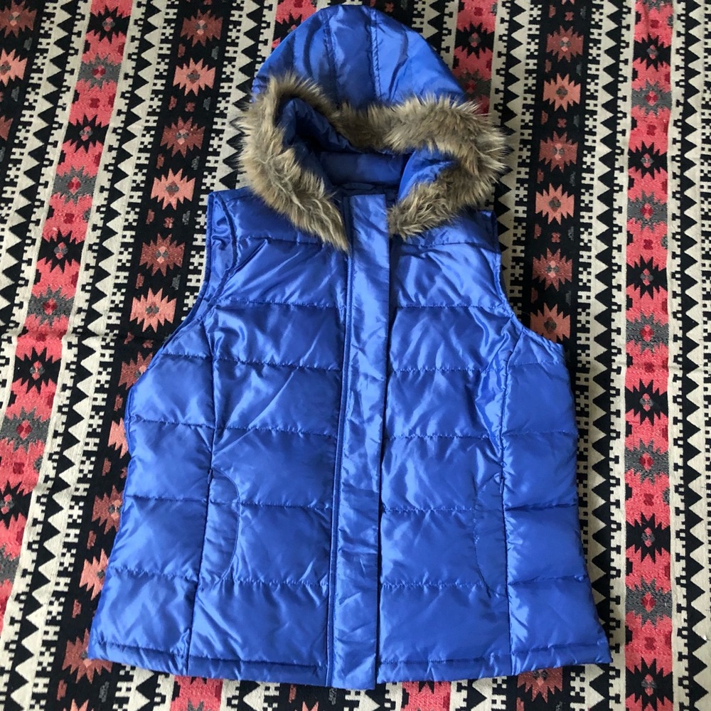 Talbots Puffer Vest with Fur Lined Hood